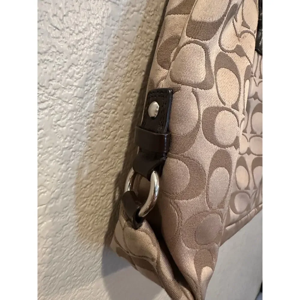 COACH Poppy Metallic Lurex Glam Signature Black n Grey Canvas Tote Shoulder Bag